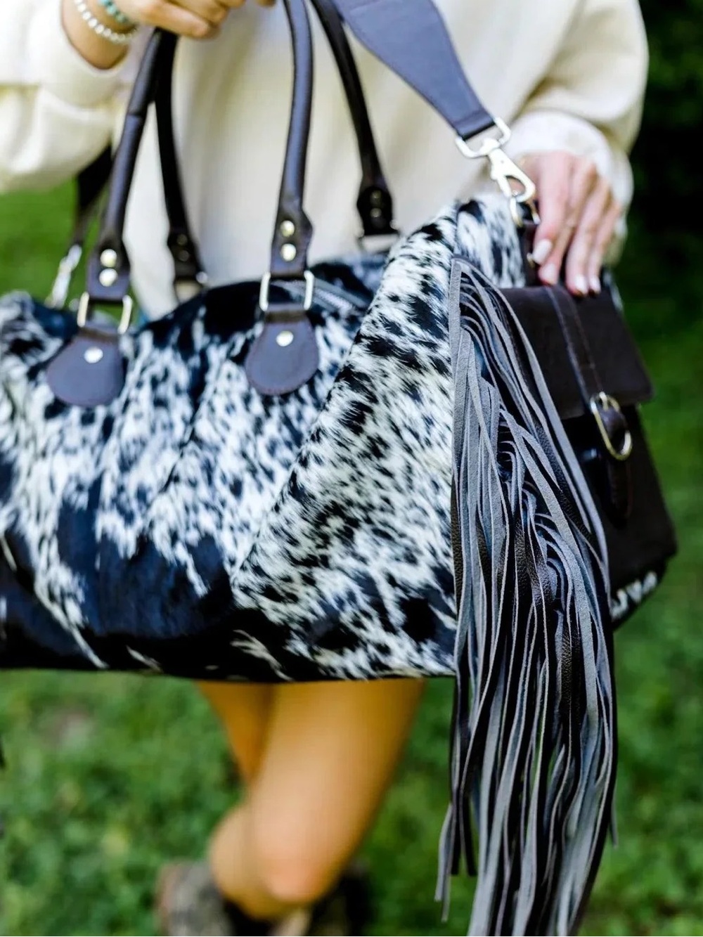 Western Linens Fridge Cowhide Duffle Bag